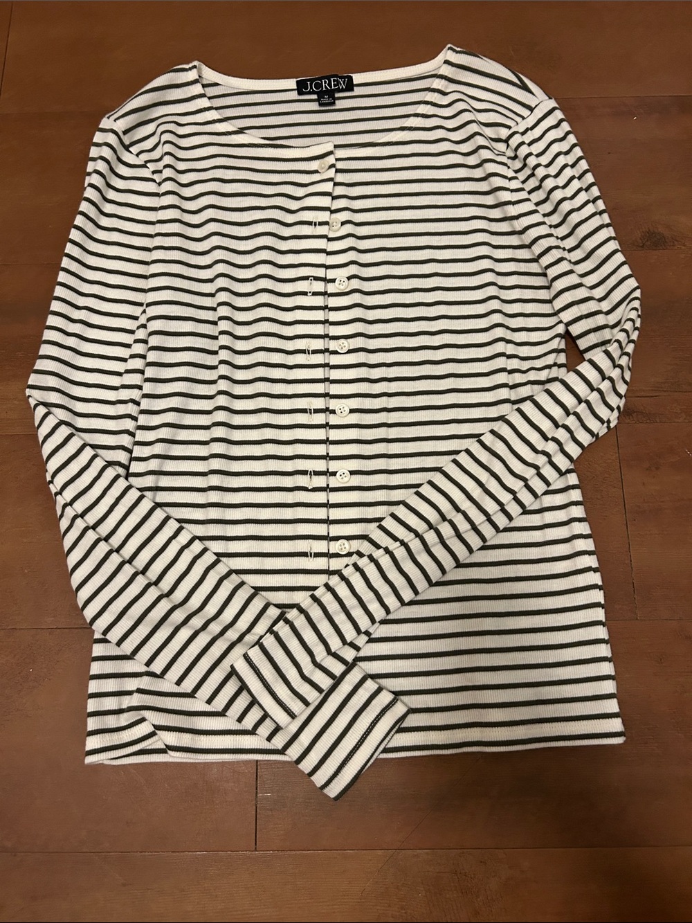 J. Crew White and Green Striped Button-Front Cardigan